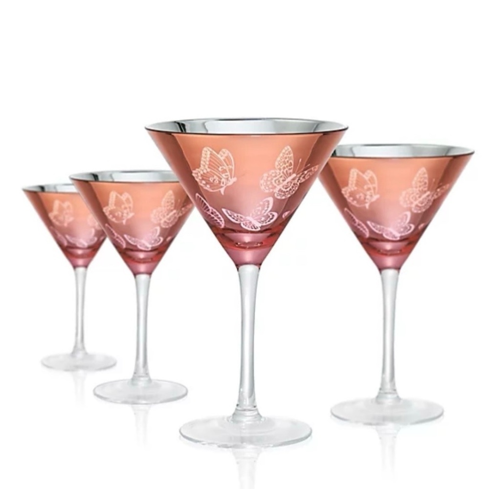 Artland Butterfly Martini Glasses – Set of 6 – 9oz – 50s-Inspired Blush Pink wit